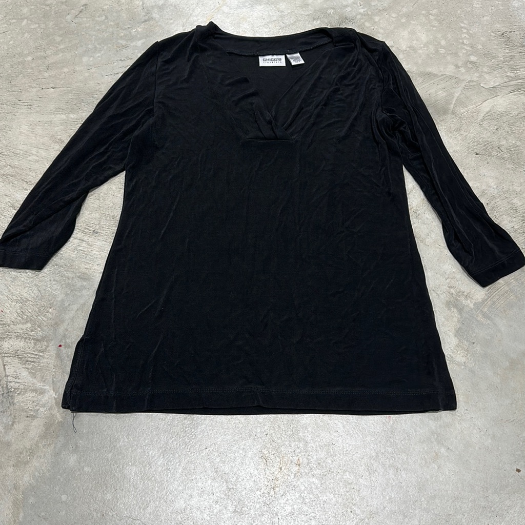Chicos Brand Black AcetateSpandex Top Feels Very Comfy  Size 2  V63